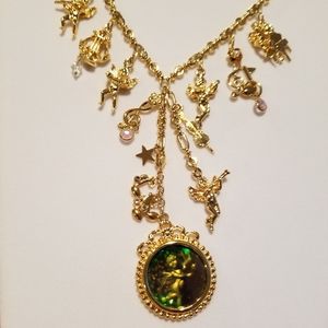 Gold necklace with charms & hologram cherub